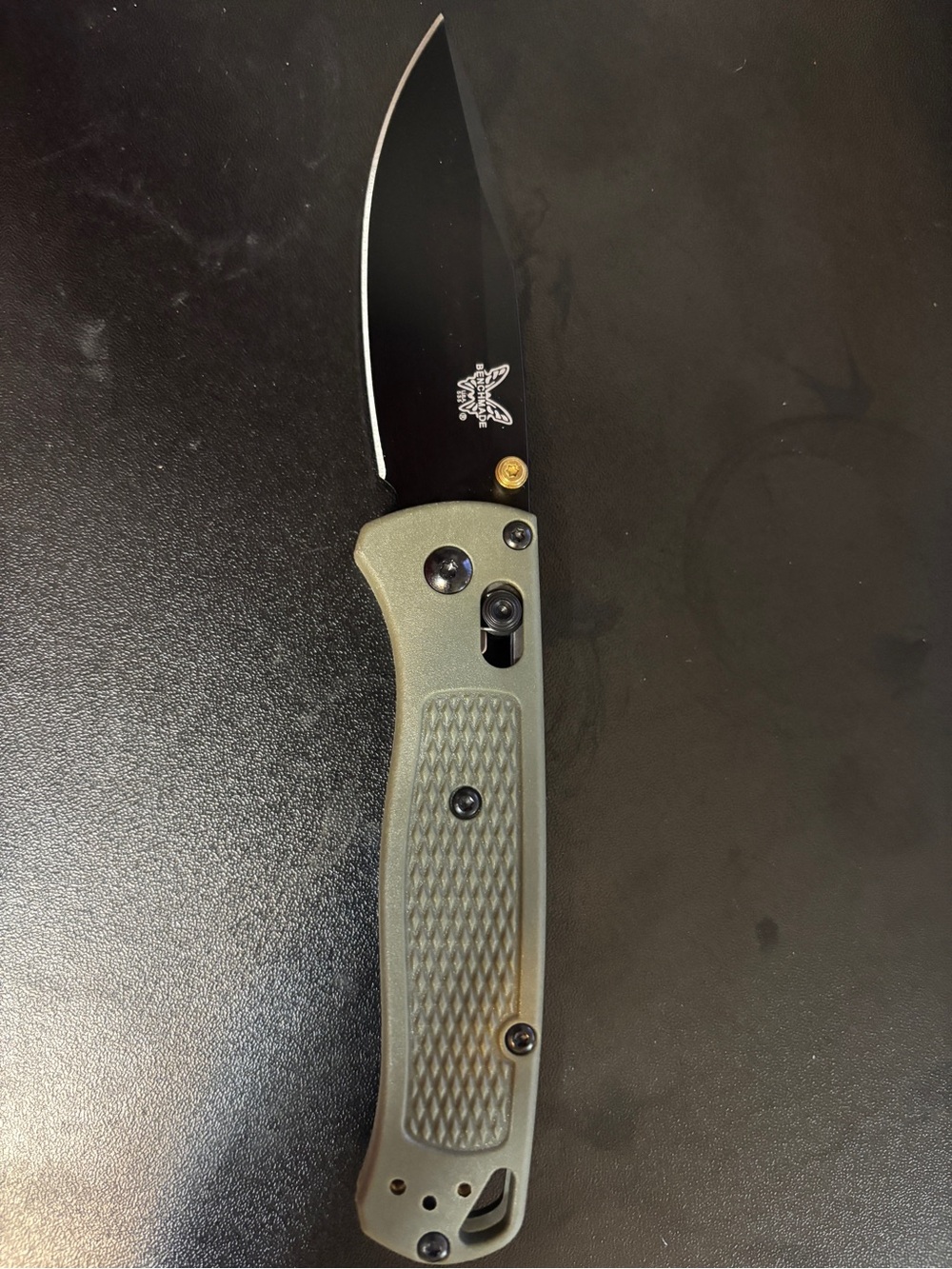 Bench Made 535 BUGOUT Blade Folding Knife with Olive Green Handle